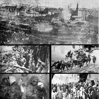 Ruinas de Erzurum y tropas en el frente