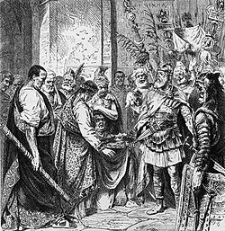 Ilustración del siglo XIX de Rómulo Augusto ante Odoacro