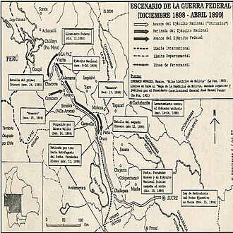 Mapa del desarrollo de la guerra civil boliviana