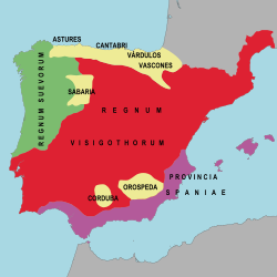 Mapa del Reino visigodo en torno al año 560