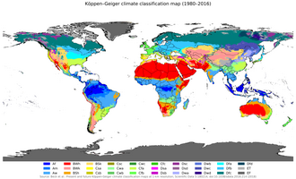 Mapa mundial destacando en azul las zonas con clima tropical lluvioso Af.