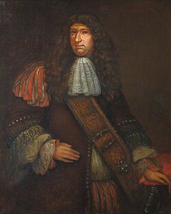 Retrato de sir George Downing colgado en el recibidor