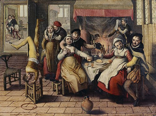 Pintura histórica titulada Burdel pintada por J. Beuckelaer en 1562