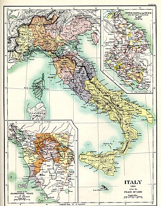 Mapa histórico de la península italiana tras la paz de Lodi