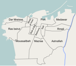 Mapa de los 12 barrios Beirut