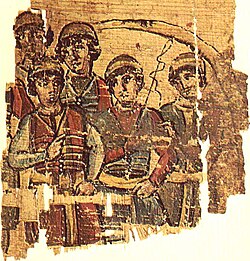 Detalle de soldados representado en un papiro antiguo