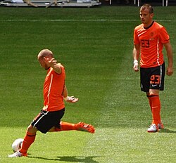 Sneijder durante un partido oficial con la selección de los Países Bajos