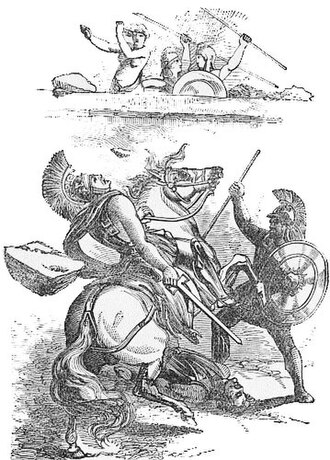 Ilustración decimonónica de la muerte de Pirro en Argos