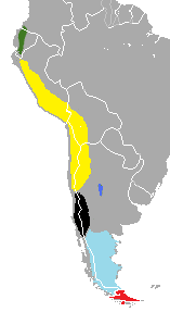 Mapa de distribución de las subespecies de Lycalopex culpaeus.