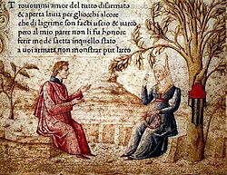 Miniatura medieval de Laura y Petrarca