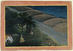 Ilustración del Ramayana sobre la primera noche en el exilio.
