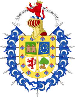 Escudo de armas histórico vinculado a señoríos nobiliarios tradicionales.