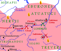 Mapa esquemático de la revuelta de Ambíorix