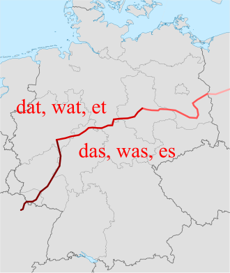 Isoglosa para dat y das marcada por la línea de Sankt Goar