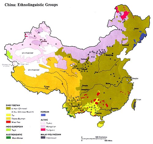 Mapa etnolingüístico de la República Popular China y Taiwán