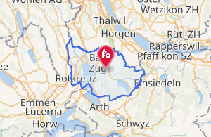 Mapa de la ubicación del cantón de Zug en Suiza