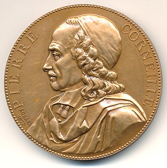 Medalla de bronce con la efigie de Pierre Corneille acuñada en 1873