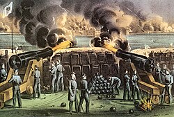 Bombardeo de Fort Sumter al inicio del conflicto.
