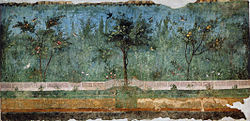 Pintura mural con representación de jardín procedente de la villa de Livia.