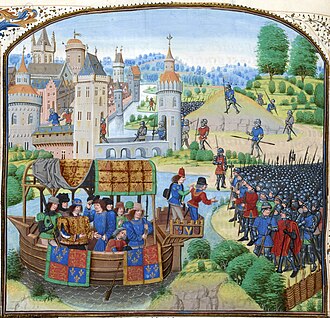 Pintura histórica basada en las Crónicas de Jean Froissart que muestra al rey Ricardo II reunido con los rebeldes.