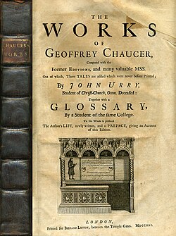 Portada de la edición de las obras completas de Chaucer por John Urry de 1721