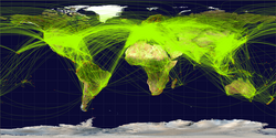 Mapa mundial del tráfico aéreo regular registrado en junio de 2024.