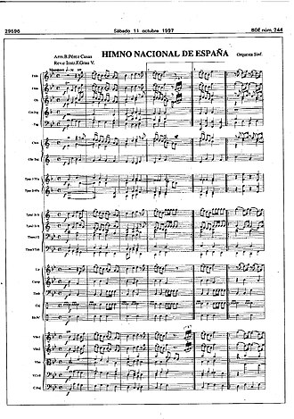 Extracto de la partitura de la Marcha Real Española