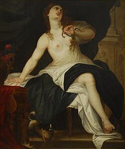 Suicidio de Cleopatra, óleo sobre lienzo de colección privada.