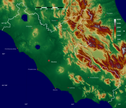 Mapa en relieve del Lacio