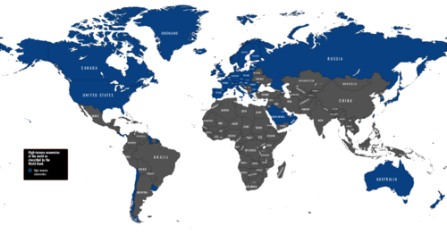 Mapa conceptual de los países clasificados como economías de altos ingresos en 2023