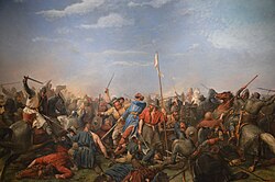 Representación decimonónica de la batalla de Stamford Bridge por Peter Nicolai Arbo.