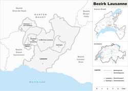 Mapa de localización y datos generales del distrito de Lausana