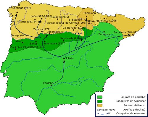 Mapa de la península ibérica hacia el año 1000