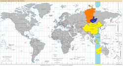 Mapa que muestra la distribución geográfica del huso horario UTC+8