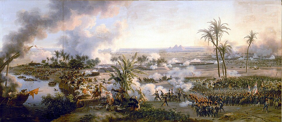 Pintura histórica que ilustra la disposición táctica de los ejércitos en la batalla