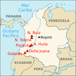 Mapa de los principales volcanes de Colombia