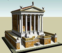 Reconstrucción digital del Templo de César en el Foro Romano.