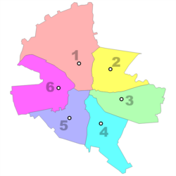 Mapa de los seis sectores de Bucarest
