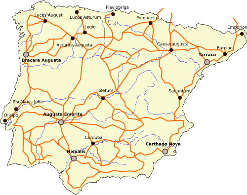 Principales calzadas romanas de Hispania recogidas en el Itinerario de Antonino