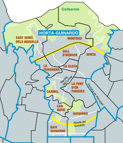 Mapa detallado con la distribución de los barrios de Horta-Guinardó