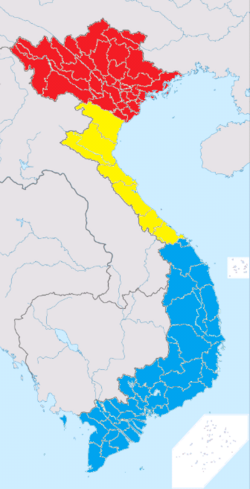 Mapa de las regiones dialectales de Vietnam