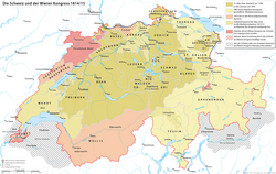 Reorganización y ampliación de Suiza durante el Congreso de Viena en 1814