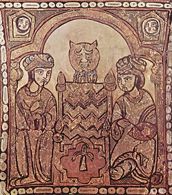 Pintura árabe hecha para los reyes normandos en el Palazzo dei Normanni en Palermo.