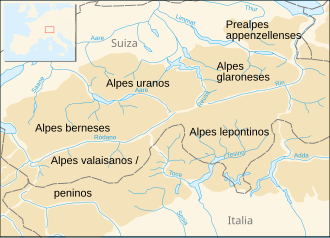 Representación cartográfica de los Alpes occidentales