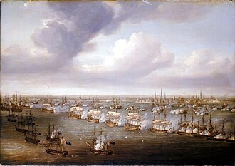 Pintura histórica de la batalla de Copenhague por Nicholas Pocock