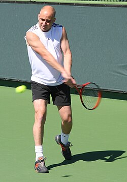 Andre Agassi practicando en Indian Wells en 2006