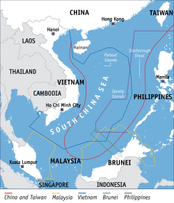 Mapa de reclamaciones en el Mar de la China Meridional