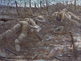 Representación artística histórica sobre los senderos de la gloria y la tragedia militar