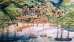Pintura histórica de la aldea de Horta alrededor de 1842