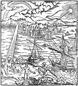 Estampa histórica sobre el uso de espejos ustorios